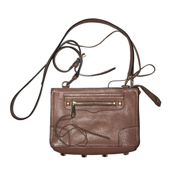 Rebecca Minkoff Avery Crossbody‎ Leather Bag Gold Studs Purse Tan - Picture 1 of 6